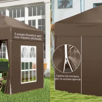 Outsunny Gazebo 2x2 m Pieghevole con 4 Pareti Rimovibili e Borsa da Trasporto, in Metallo e Poliestere, Marrone(m-7)