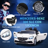 AIYAPLAY Coche Eléctrico Mercedes SLC 300 12V para Niños de 3-6 Años con Mando a Distancia Faros LED Bocina 107x62,5x44 cm Blanco(m-6)