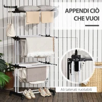 HOMCOM Stendibiancheria Pieghevole a 4 Livelli con Ali Girevoli e 4 Ruote, in Acciaio e PP, 73x64x177 cm, Nero(m-4)