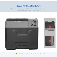 HOMCOM Glacière-congélateur portable Glacière à compression Glacière électrique froid -20°C 50 L 12 V et 230 V prise alume-cigare + adaptateur inclus gris noir(m-7)