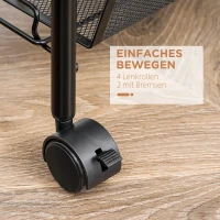 HOMCOM Rollwagen mit 4 Hängekörben, Servierwagen auf Rollen, fahrbar, abnehmbare Haken, Stahl, 45 x 26,5 x 84 cm, Schwarz(m-6)