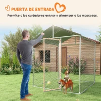 PawHut Jaula de Exterior para Perros Medianos con Cerradura Marco de Acero Toldo Impermeable y Anti-UV 200x200x237 cm Plata(m-8)