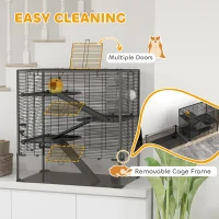 PawHut 4 Tiers Hamster Cage with Deep Tempered Glass Bottom, Hut, Running Wheel, Food Dish, Water Bottle, 78.5 x 48.5 x 80cm(m-6)