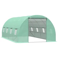 Outsunny Foliengewächshaus Tomatengewächshaus Treibhaus Folientunnel Frühbeet mit Fenster Grün 595 x 300 x 200 cm(m-1)