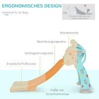 HOMCOM Kinderrutsche mit Basketballkorb faltbare Spielzeugrutsche mit verlängerter Heckkissen Dreiecksstruktur HDPE PP Hellblau+Grau 147 x 82 x 85,5 cm(m-4)