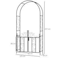 Outsunny Outdoor Garden Arch with Double Gates, Metal Garden Arbor for Climbing Plants, Roses, Vines, Wedding Arch for Outdoor, 125L x 38W x 227H cm, Black(m-3)