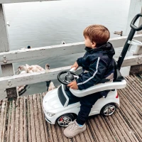 HOMCOM Macchina Cavalcabile per Bambini 12-36 Mesi con Maniglione e Barre di Sicurezza Rimovibili, Licenza Mercedes, Bianca(m-9)