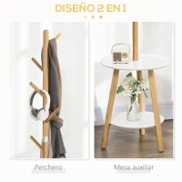 HOMCOM 2 en 1 Perchero de Pie de Bambú con 2 Estantes 5 Ganchos para Ropa Bolsos para Entrada 39,5x39,5x171 cm Natural(m-5)