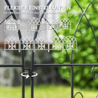 Outsunny Gartenzaun Zaun Stahl 300 cm x 70 cm hoch Dekorativer Gitterzaun Set Zaunelemente Schwarz(m-5)