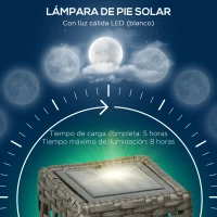 Outsunny Lámpara Solar de Jardín de Ratán Sintético con Luces LED Encendido/Apagado Automático 17x17x46 cm Gris(m-5)