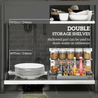 HOMCOM Outdoor Stainless Steel Kitchen Sink, Freestanding Sink Single Bowl with Cold and Hot Water Pipe and Storage Shelves(m-5)