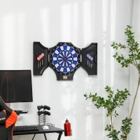 SPORTNOW Dartscheibe, elektronisch, 31 Spiele und 285 Programme, für 8 Spieler, 2 Türen, 6 Pfeile, Sound, schwarz, 83 x 45 x 4 cm(m-2)