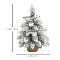 HOMCOM 1.5ft Mini Artificial Christmas Trees with Lights Set of 2, Snow Flocked Tabletop Christmas Trees with Base, Battery Operated, Desktop Party Decoration(m-3)