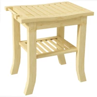 HOMCOM Tabouret banc de douche en bambou avec étagère de rangement, porte-serviettes dim. 42L x 29l x 43H cm, naturel(m-11)
