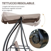 Outsunny Dondolo da Esterni 2 in1 per 3 Persone Convertibile in Letto con Tettuccio, 200x125x170cm, Beige(m-4)