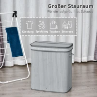 HOMCOM 100 L Wäschekorb aus Bambus, mit Deckel und herausnehmbarem Innenfutter, faltbarer Kleiderkorb, wasserabweisend, Grau(m-4)