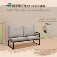 Outsunny Gartenmöbel-Set für 4 Personen 2 Sofa 2 Tische wetterbeständig, 128 cm x 79 cm x 76,5 cm, Hellgrau + Schwarz(m-4)