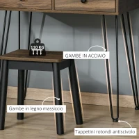HOMCOM Set Tavolo per Trucco con Sgabello e Specchio Makeup, in Legno e Metallo, Color Noce(m-6)