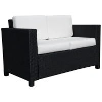 Outsunny 2 Seater Rattan Sofa with Soft Padded Cushion, All-Weather PE Wicker Weave Garden Loveseat with Armrests, Black(m-1)