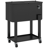 Outsunny Carro Nevera con Ruedas Abrebotellas y Estante 56L para Patio Fiesta Terraza 67x35x80 cm Negro