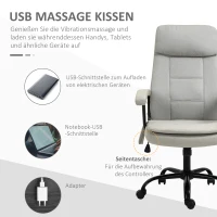Vinsetto Bürostuhl Massage höhenverstellbarer Chefsessel Gamingstuhl mit Massagefunktion, ergonomischer Drehstuhl Massage Sessel Lendenwirbelsäulenmassage Leinen-Gefühl Beige 63 x 70 x 112-121 cm(m-4)