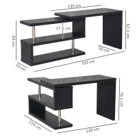 HOMCOM L Shaped Desk with 360° Rotating Storage Shelves, Corner Computer Desk, Space Saving Study Table for Home Office, Black(m-3)