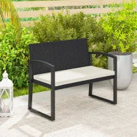 Outsunny Two-Seater Rattan Garden Bench - Beige/Black(m-10)