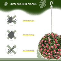 HOMCOM Set of 2 Decorative Artificial Plants, UV-protected Artificial Plant Topiary Rose Balls, Fake Plants for Home Indoor outdoor Decor, 28cm, Pink(m-5)