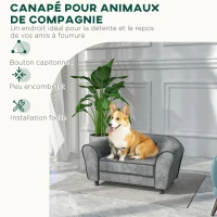 PawHut Canapé pour chien dossier capitonné au toucher velours néerlandais housse de coussin lavable 74 x 41 x 32,5 cm gris(m-6)
