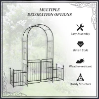 Outsunny Metal Garden Arbor Arch with Double Doors, 2 Side Planter Baskets, Climbing Vine Frame, Black(m-5)