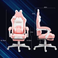 HOMCOM Cat Ear and Paw Reclining Office Chair, with Footrest - Pink/White(m-3)