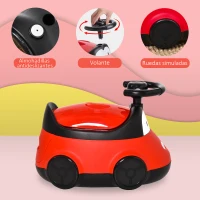 HOMCOM Orinal para Bebé de 6-36 Meses Orinal Infantil WC Aprendizaje Entrenamiento Portátil en Forma de Automóvil con Tapa y Volante Fácil de Limpiar 40x27,5x29,1 cm Rojo(m-7)