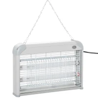 Outsunny Lámpara Anti-mosquitos Lámpara Mata Insectos Eléctrico Luz Ultravioleta 20W con 2 Tubos Área de Acción 60m² Interiores Exteriores 39x7,5x26,5 cm Blanco(m-10)