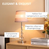 HOMCOM Tischlampe Nachttischlampe 54 cm Tischleuchte mit Stoff Schirm für Schlafzimmer Wohnzimmer Schreibtischlampe moderne Stil E27-Fassung 40 W Acryl Metall Grau(m-4)