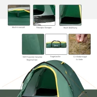 Outsunny Zelt für 2 Personen 190T Campingzelt mit Heringen Kuppelzelt Glasfaser Polyester Grün+Gelb 325 x 183 x 130 cm(m-4)