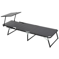 Outsunny Gartenliege Alu Sonnenliege mit Dach Stoffliege Relaxliege 5-fach verstellbar faltbar ergonomisch Texteline Dunkelgrau 164 x 66 x 84,5 cm(m-10)