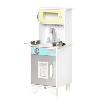 HOMCOM Cocina de Juguete de Madera para Niños de +3 Años Cocinita Infantil con Accesorios Teléfono Simulado Dispensador de Agua y Armarios 32x30x79 cm Blanco(m-10)