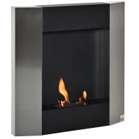 HOMCOM Cheminée bioéthanol Murale Encastrable, brûleur 0,7 L, contrôle de Flamme et Manche Inclus, dims 72 x 11P x 72H cm Acier inox et Noir(m-1)