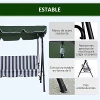 Outsunny Columpio de Jardín de 3 Plazas Silla Balancín con Parasol Techo Ajustable en Ángulo Impermeable para Exterior Terraza Balcón Carga Máx. 200 kg Acero 172x110x153 cm Verde(m-5)