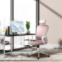 Vinsetto Office Chair, Ergonomic Desk Chair, High Back Velvet Fabric Computer Chair with Adjustable & Liftable Headrest for Home, Pink(m-10)