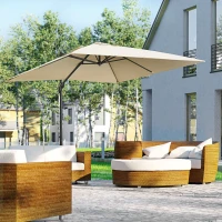Outsunny 2.7 x 2.7 m Cantilever Parasol, Square Overhanging Umbrella with Cross Base, Crank Handle, Tilt, 360° Rotation and Aluminium Frame, Cream White(m-2)