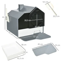 PawHut Katzentoilette im niedlichen Design, 1 Siebvorleger, 1 Streuschaufel, herausnehmbare Bodenwanne, Grau(m-3)