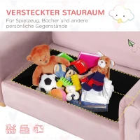 HOMCOM Kindersofa, Zweisitzer für Kinder 3-5 Jahre, Stauraum, Naturholzrahmen, 84 x 41,5 x 48,5cm, rosa(m-7)