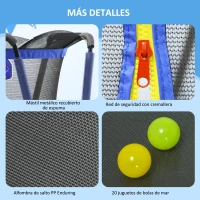 ZONEKIZ Cama Elástica Infantil Ø140 cm con Red de Seguridad Canasta de Baloncesto y 20 Bolas de Plástico Azul(m-6)