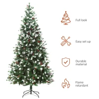 HOMCOM 6ft Snow-Dipped Artificial Christmas Tree w/ Red Berries Metal Base Home Season Decoration Holiday Elegant Traditional(m-4)