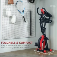 SPORTNOW Five-in-one Foldable Exercise Bike, Stationary Bike with Arm Workout Bands, LDC Monitor, Phone Holder, Red(m-7)