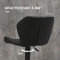 HOMCOM Lot de 2 tabourets de bar design contemporain hauteur réglable et pivotant - revêtement synthétique - pied métal noir(m-6)