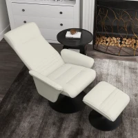HOMCOM Relaxsessel, Fernsehsessel mit Hocker, drehbar, ergonomisch, Mikrofasertuchoptik, bis 150 kg, Cremeweiß(m-7)