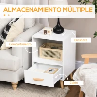 HOMCOM Mesita de Noche con 1 Cajón y Estante Mesa Auxiliar de Estilo Nórdico para Salón Dormitorio 40x40x62 cm Blanco(m-4)