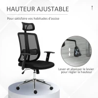 Vinsetto Chaise de Bureau Ergonomique Fauteuil de Bureau Grand Confort hauteur réglable Tissu Maille Polyester Noir(m-4)